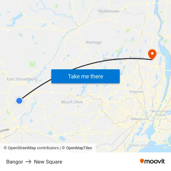 Bangor to New Square map