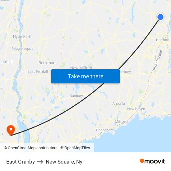 East Granby to New Square, Ny map