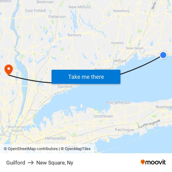 Guilford to New Square, Ny map