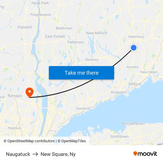 Naugatuck to New Square, Ny map