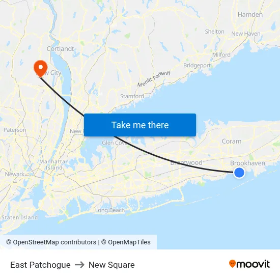 East Patchogue to New Square map