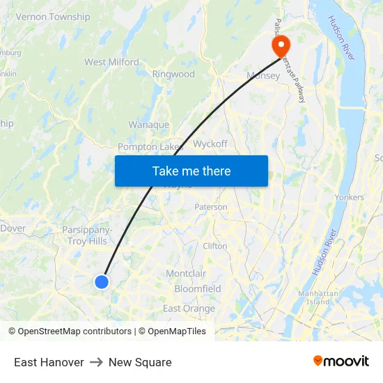 East Hanover to New Square map