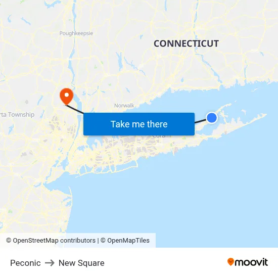 Peconic to New Square map