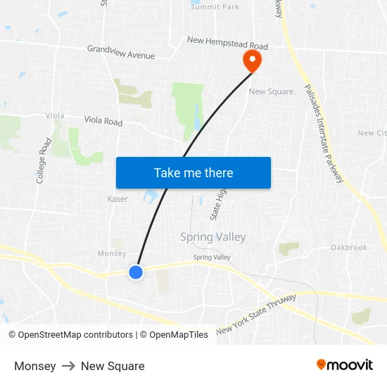 Monsey to New Square map