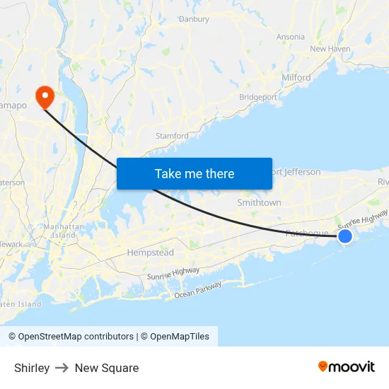 Shirley to New Square map