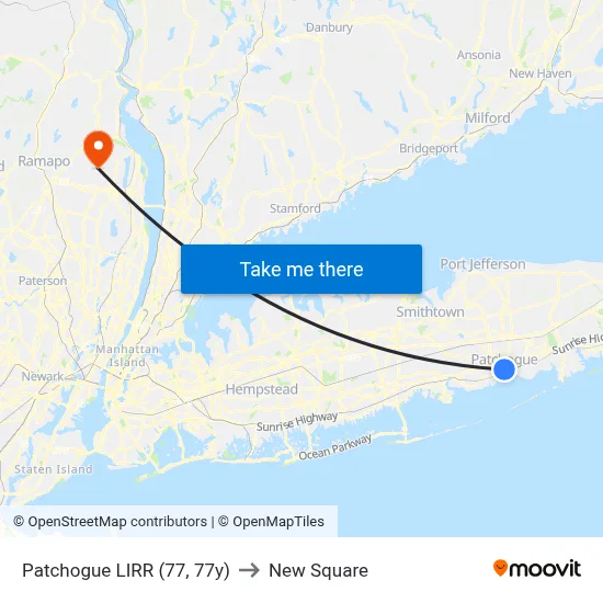 Patchogue LIRR (77, 77y) to New Square map