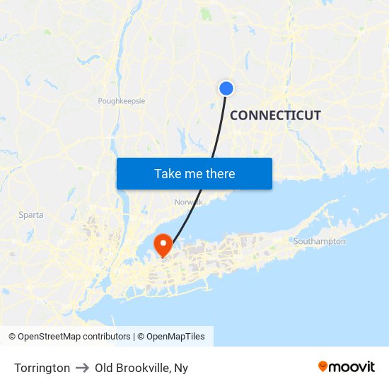 Torrington to Old Brookville, Ny map