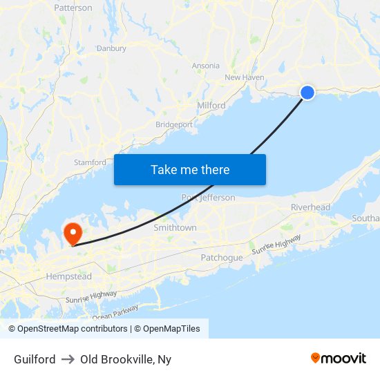 Guilford to Old Brookville, Ny map