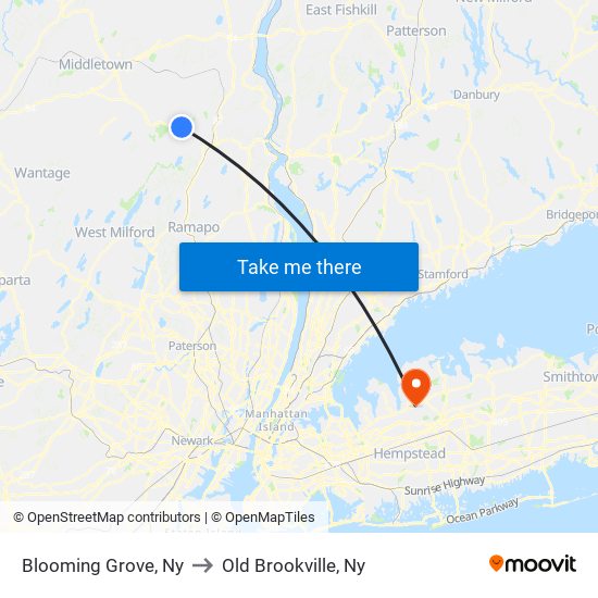 Blooming Grove, Ny to Old Brookville, Ny map