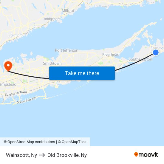 Wainscott, Ny to Old Brookville, Ny map