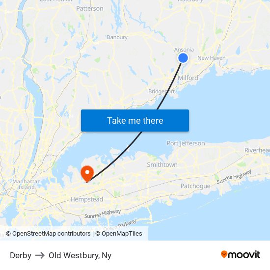 Derby to Old Westbury, Ny map