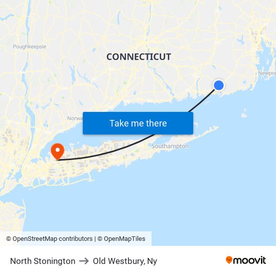 North Stonington to Old Westbury, Ny map