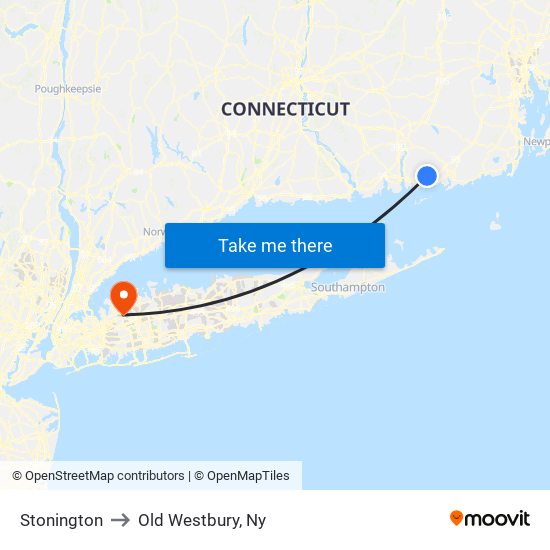 Stonington to Old Westbury, Ny map