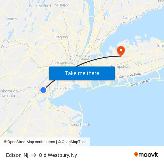 Edison, Nj to Old Westbury, Ny map