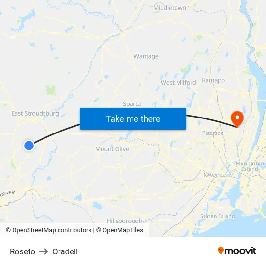 Roseto to Oradell map