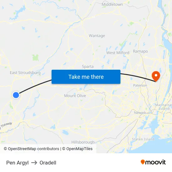 Pen Argyl to Oradell map
