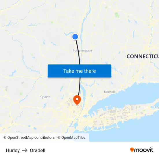 Hurley to Oradell map