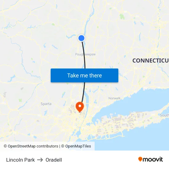 Lincoln Park to Oradell map