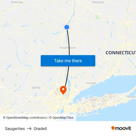 Saugerties to Oradell map