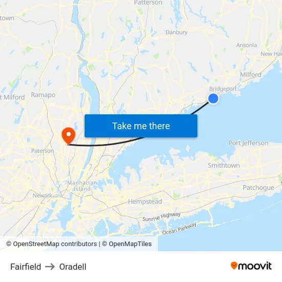 Fairfield to Oradell map
