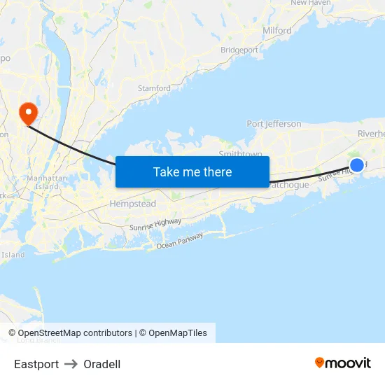 Eastport to Oradell map
