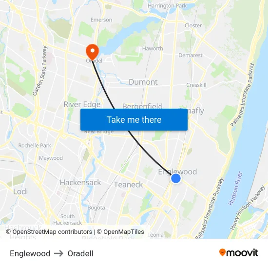 Englewood to Oradell map