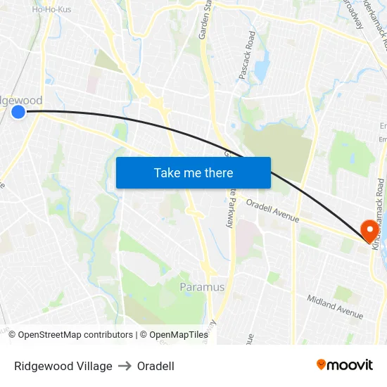 Ridgewood Village to Oradell map