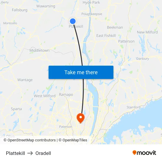 Plattekill to Oradell map