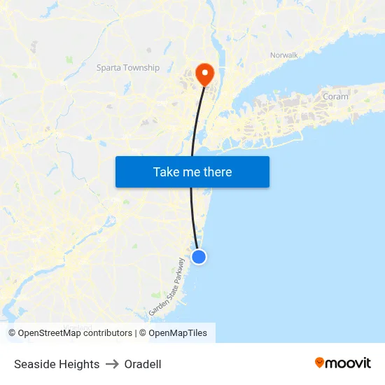 Seaside Heights to Oradell map