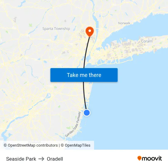 Seaside Park to Oradell map