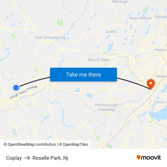 Coplay to Roselle Park, Nj map