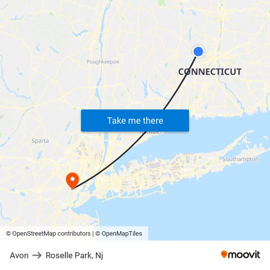 Avon to Roselle Park, Nj map