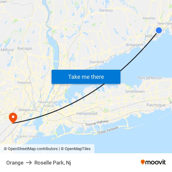 Orange to Roselle Park, Nj map