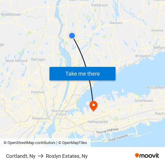 Cortlandt, Ny to Roslyn Estates, Ny map