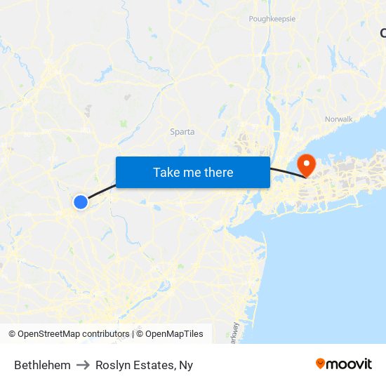 Bethlehem to Roslyn Estates, Ny map