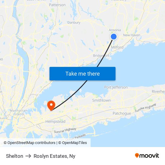 Shelton to Roslyn Estates, Ny map