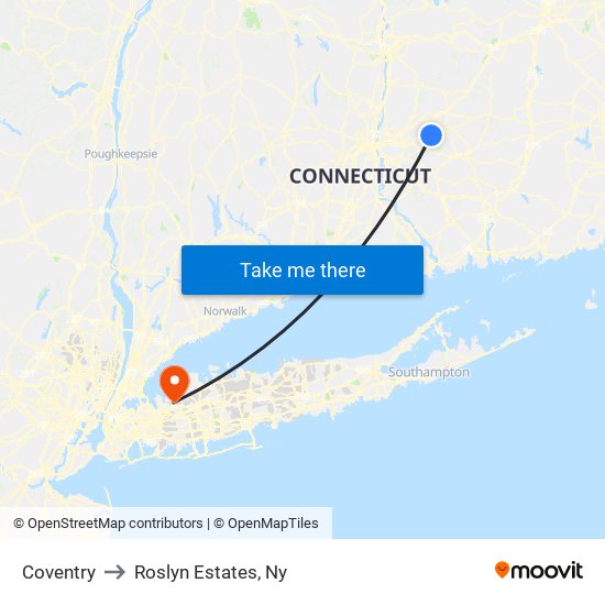 Coventry to Roslyn Estates, Ny map