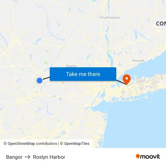 Bangor to Roslyn Harbor map