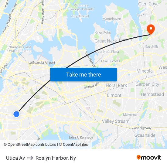 Utica Av to Roslyn Harbor, Ny map