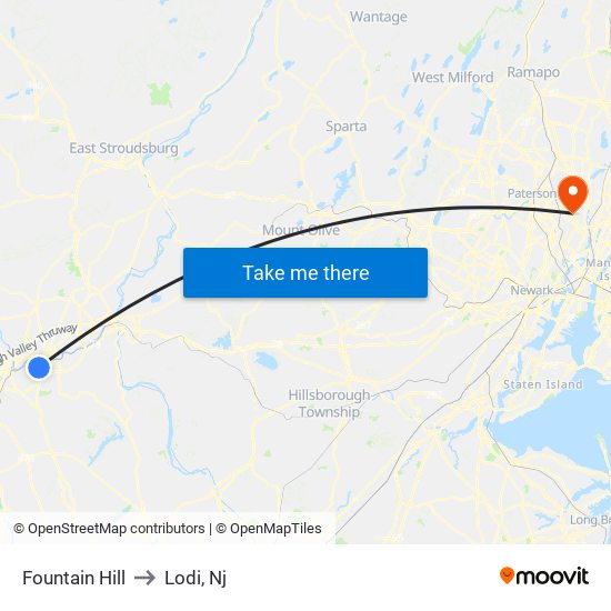 Fountain Hill to Lodi, Nj map