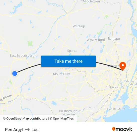 Pen Argyl to Lodi map