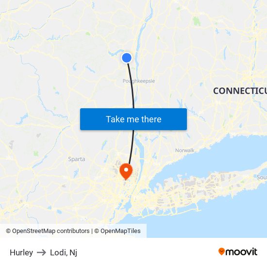 Hurley to Lodi, Nj map