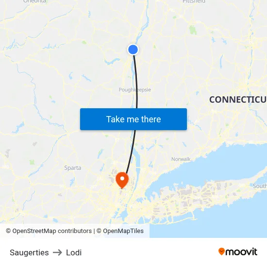 Saugerties to Lodi map