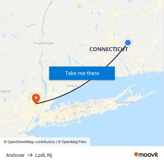 Andover to Lodi, Nj map