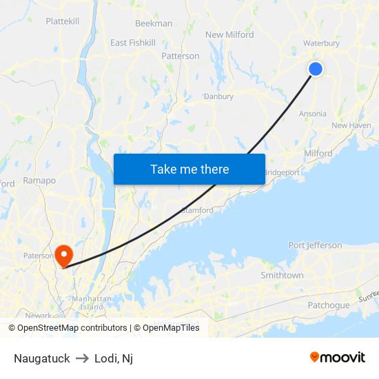 Naugatuck to Lodi, Nj map