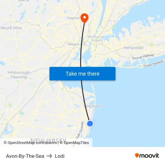 Avon-By-The-Sea to Lodi map