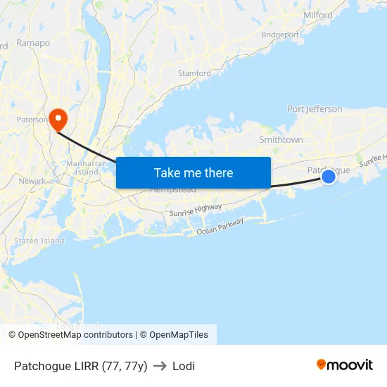 Patchogue LIRR (77, 77y) to Lodi map