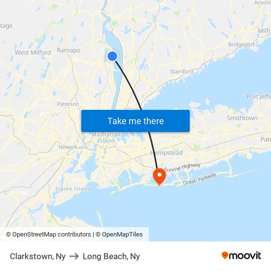 Clarkstown, Ny to Long Beach, Ny map