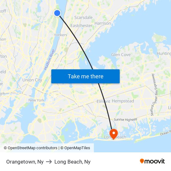 Orangetown, Ny to Long Beach, Ny map