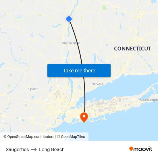 Saugerties to Long Beach map